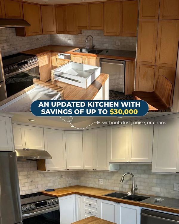 Kitchen cabinet refinishing with smooth spray finish