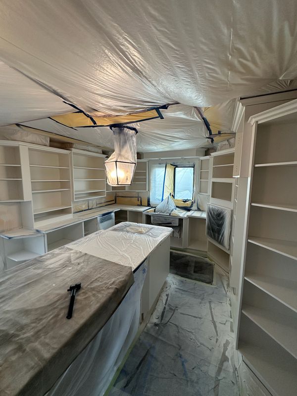 Kitchen cabinet refinishing with smooth spray finish